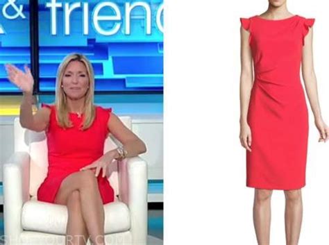 Fox And Friends July 2021 Ainsley Earhardts Coral Red Ruffle Sheath