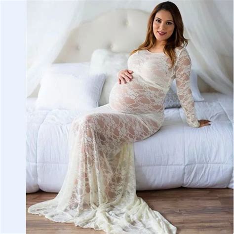 Maternity Photography Props Maxi Maternity White Gown Lace Maternity Dress Fancy Shooting Photo