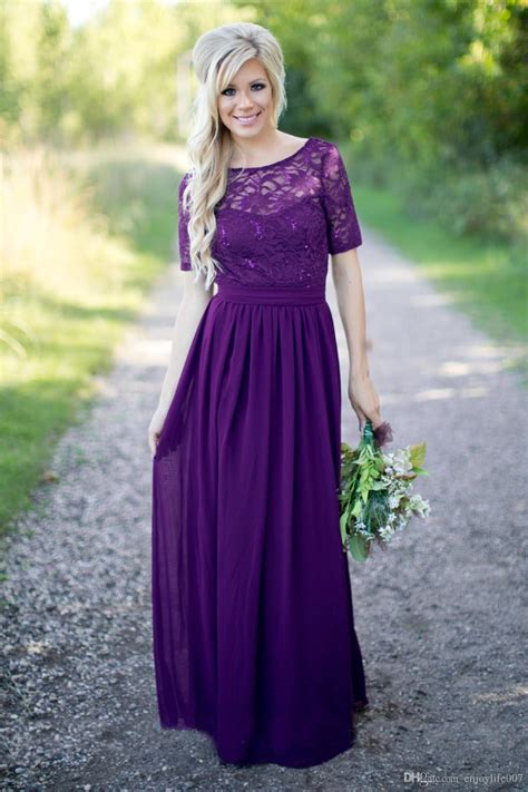Free delivery and returns on ebay plus items for plus members. Purple Bridesmaid Dresses Vintage Lace With Short Sleeves ...