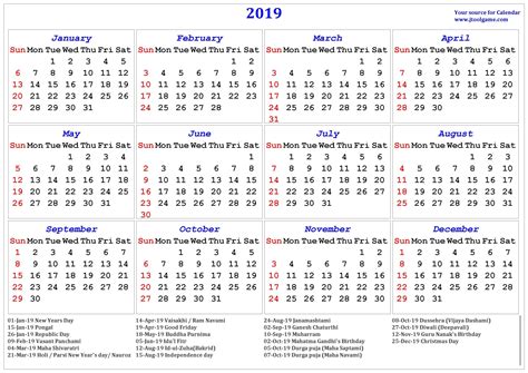 2019 hindu calendar with tithi tyohar holidays festivals printable calendar 2019