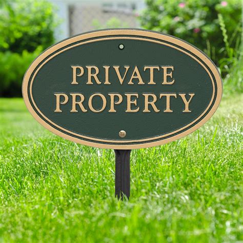 Private Property Plaque Oval Shape Green & Gold