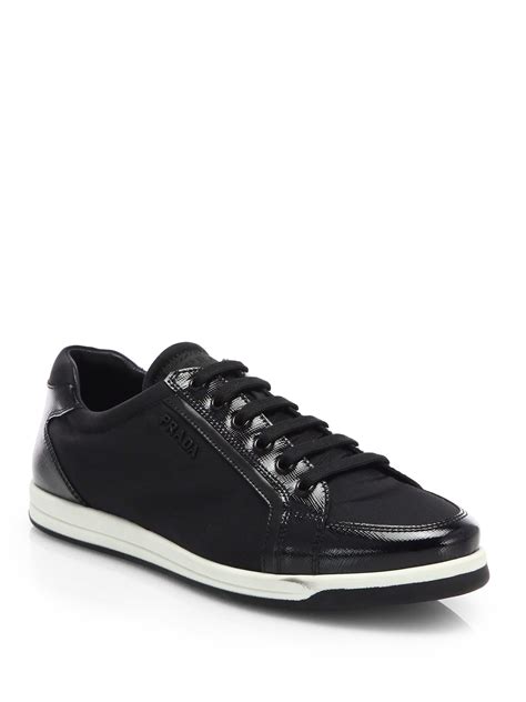 Prada Saffiano Patent Leather Sneakers In Black Lyst