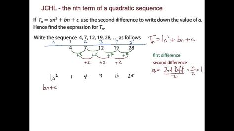A 1 = the first term of the sequence. Nth term expression for quadratic sequence - YouTube