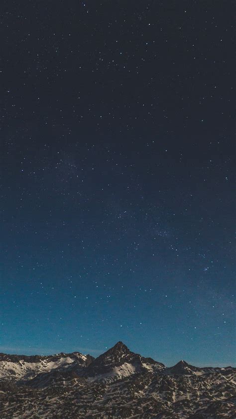 Night Sky View Snow Mountain Galaxy S8 Iphone Wallpaper
