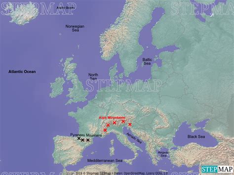 Stepmap Europe Bodies Of Water And Mountains Landkarte Für Europe