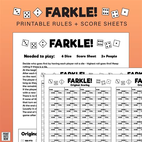 Farkle Printable Rules And Scoresheets Print As Many As You Etsy