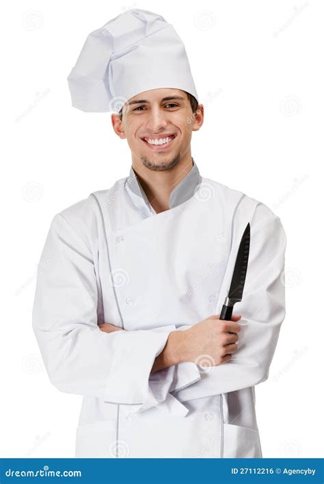 O Cozinheiro Do Cozinheiro Chefe Entrega A Faca Foto De Stock Imagem