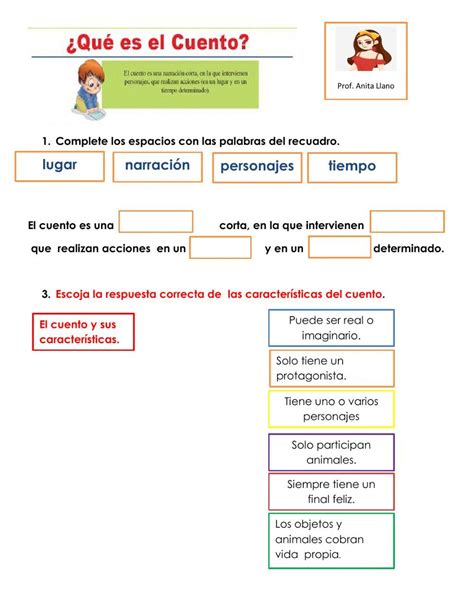 Actividad De El Cuento Y Sus Caracteristicas Activities Education Map