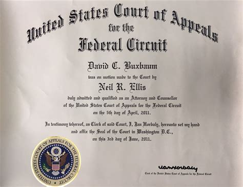 David Buxbaums Certificate Of United States Court Of Appeals For The