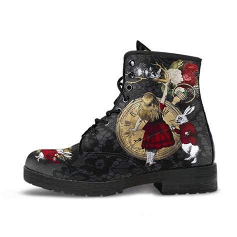 Combat Boots Alice In Wonderland Ts 34 Red Series Black Etsy