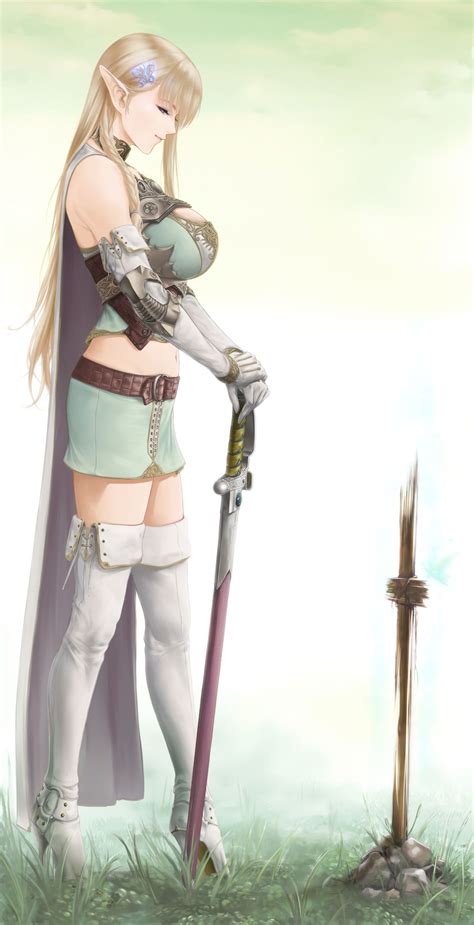 Girl Absurdres Armor Bangs Belt Belt Boots Blonde Hair Blue Eyes Boots Breasts Buckle Butterfly