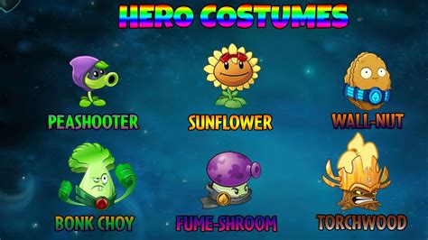 Plants Vs Zombies 2 All Hero Costumes For 6 Plants Youtube