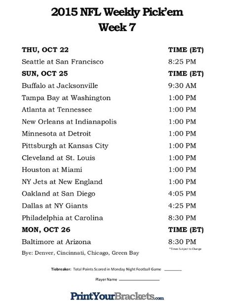 Nfl Week 7 Schedule Printable Customize And Print