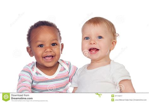 Couple Of Babies African And Caucasian Laughing Stock Image Image Of