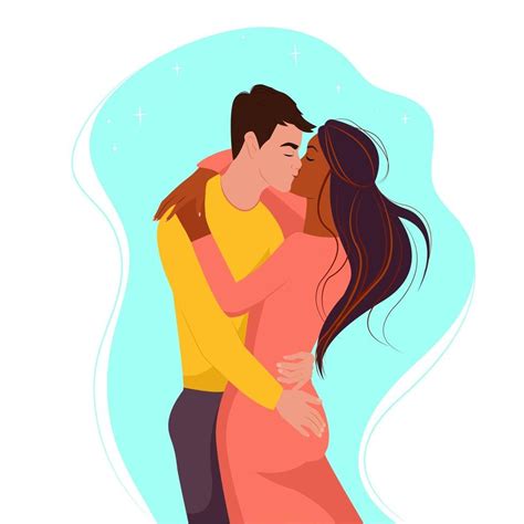 multiracial couple white guy kisses a black girl two lovers vector illustration in flat style