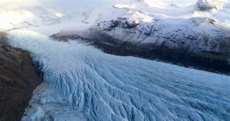 Epic Aerial Of Glacier In Skaftafell Park South Iceland