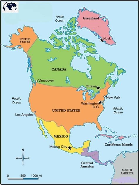 A Map Of North America Showing The Location Of Major Cities And Their