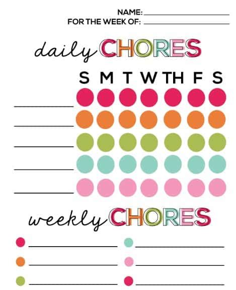 20 Free Printable Chore Charts For Kids Updated Weekly