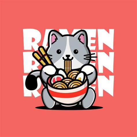 Cute Baby Cat Eating Ramen Noodles 27694325 Vector Art At Vecteezy