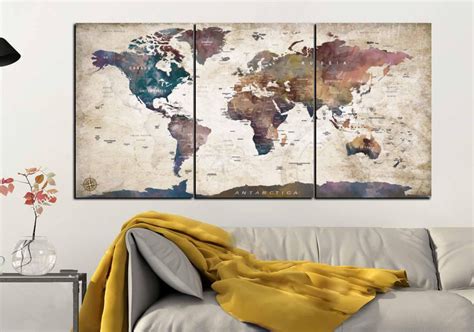 World Map Canvas Art Panelsworld Map Wall Artworld Map Etsy Map