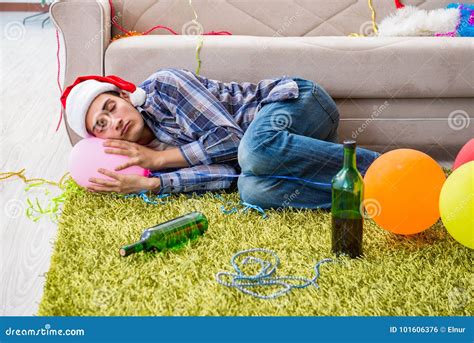 The Man Having Hangover After Christmas Party Stock Photo Image Of Celebrating Office