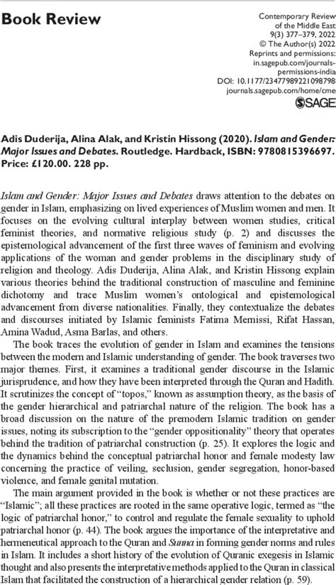 adis duderija alina alak and kristin hissong 2020 islam and gender major issues and