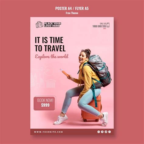 Free Psd Time To Travel Poster Template With Photo
