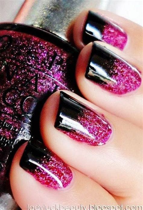 50 Beautiful Pink And Black Nail Designs Black Glitter Nails