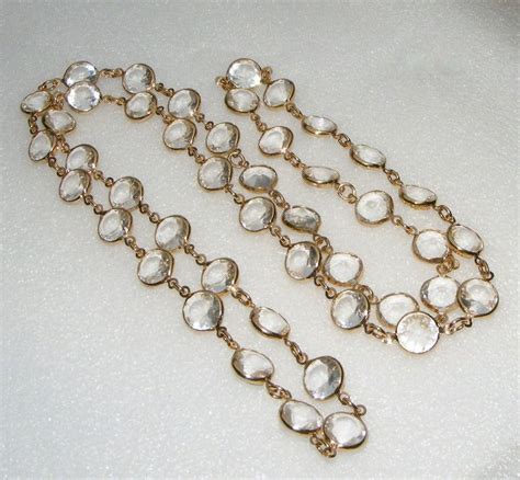 Vintage Clear Bezel Set Crystal Necklace Art Deco Revival Costume