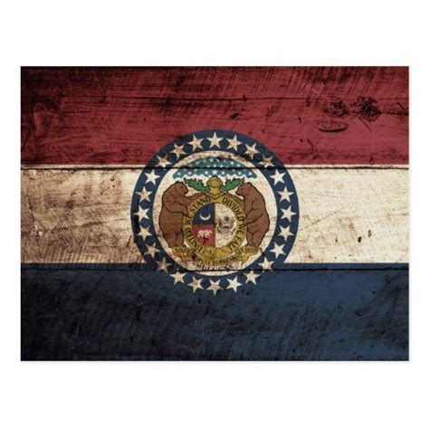 Missouri State Flag On Old Wood Grain Postcard Missouri