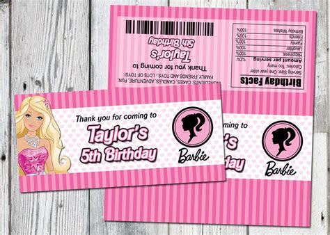 Barbie Candy Bar Wrappers Printable Pink Large By Partyprintouts