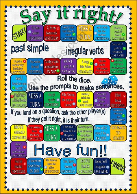 Say It Right Past Simple Board Game Esl Worksheet By Julianach22