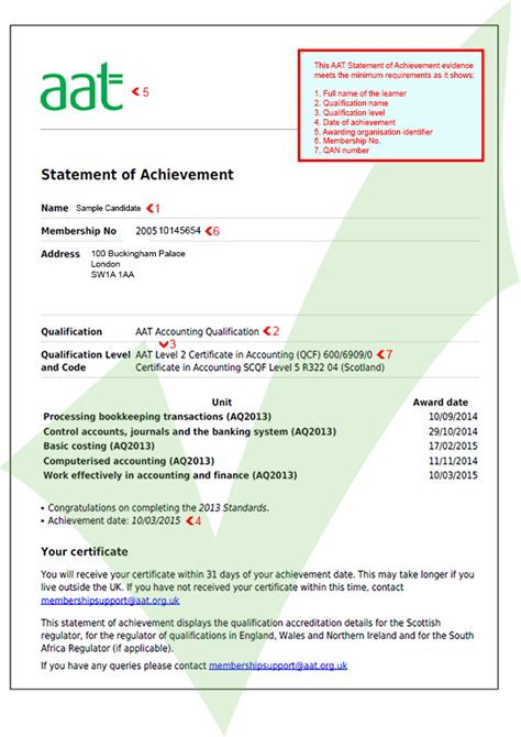 Aat Statement Of Achievement Produced Manually By Aat Ace Website