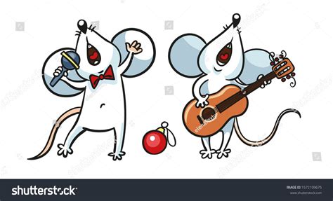 Two Cartoon Mice Playing Music Instruments And Singing