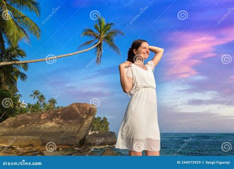 Woman On A Tropical Beach Stock Image Image Of Sand 244973929
