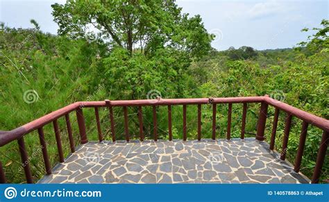 View Point Balcony For Green Tropical Forest Looking Stock Image