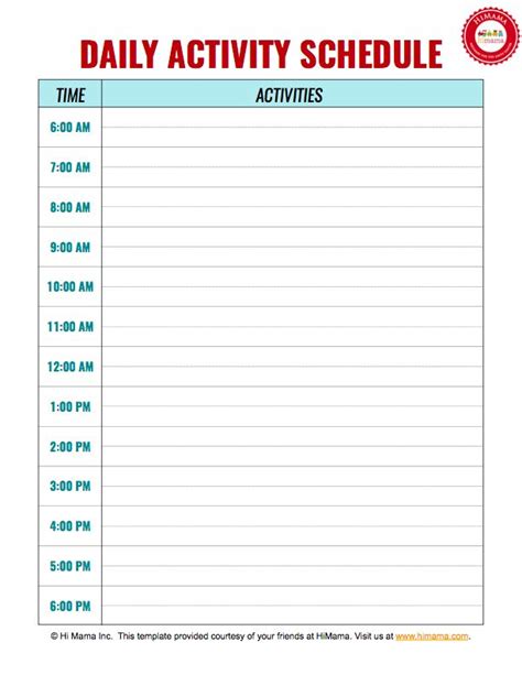 Daycare Daily Schedule Template Himama Daily Schedule Template