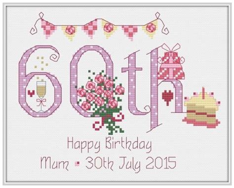 A wonderful 70th birthday cross stitch pattern that you can customise to add a personal touch. 60th Birthday Sampler Kit - Nia Cross Stitch