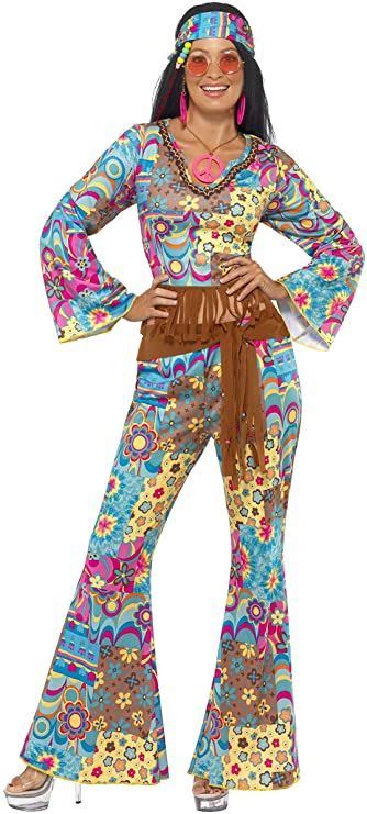 Smiffys Womens Hippy Flower Power Costume Clothing Hippie Fancy Dress Costume