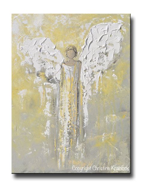 Original Angel Painting Abstract Gold Grey Guardian Angel Wall Art