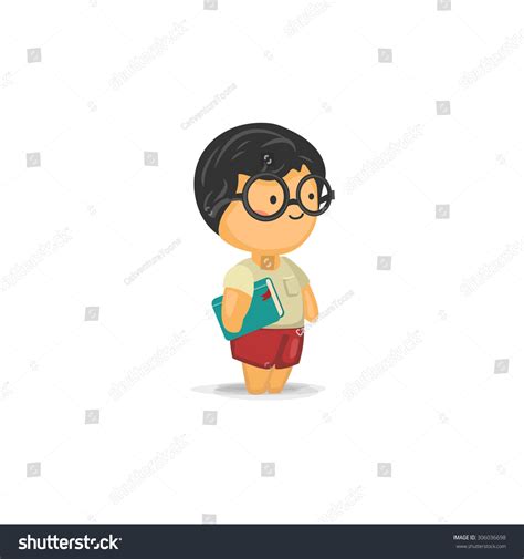 Cute Chibi Boy Glasses Holding Book Stock Vector Royalty Free