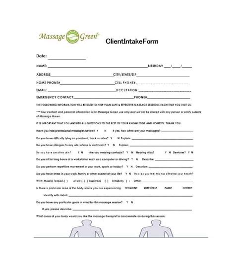 59 Best Massage Intake Forms For Any Client Printable Templates In