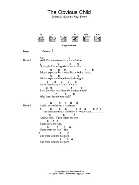 The Obvious Child By Paul Simon Guitar Chordslyrics Guitar Instructor