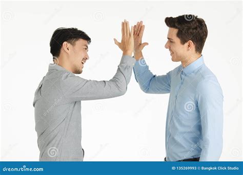 Two Men High Five Pose Stock Image Image Of Handsome 135269993