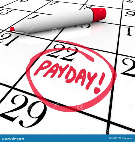 Payday Word Circled Calendar Income Wages Date Stock Illustration