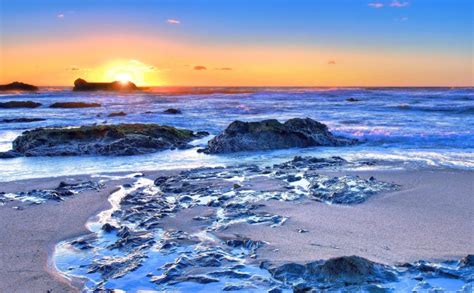 Sunset Sea Beach Rocks Landscape