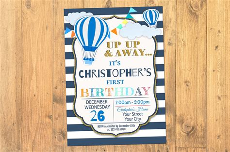 Hot Air Balloon Birthday Party Invitation Birthday Party Up Etsy