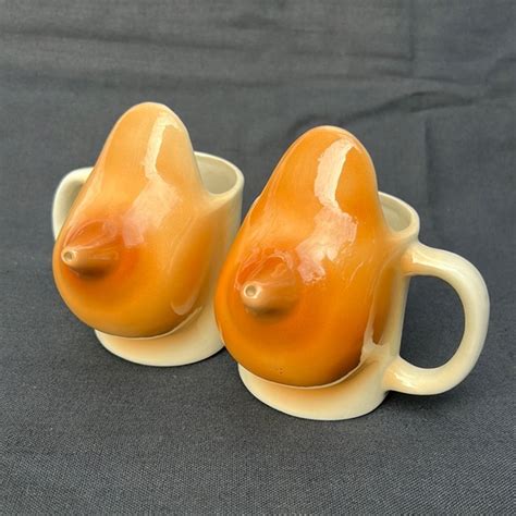 Vintage Accents Pair Of Boob Mugs Breast Female Form Novelty Gag