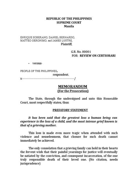 Memorandum Republic Of The Philippines Supreme Court Manila Murder