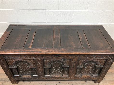 The Penderyn Furniture Co Antique 17th Century Carved Oak Coffer Chest